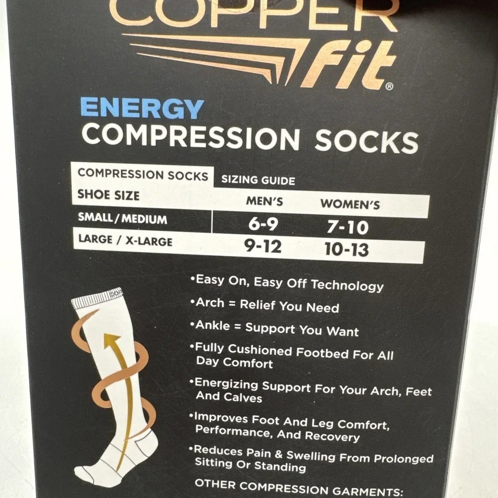 NEW Copper Fit EASY ON OFF Technology  Energy COMPRESSION SOCKS L/XL Unisex